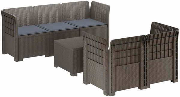 vidaXL 5-Sitzer Gartensofa mit Kissen Rattan-Look PP Hellgrau 3443905