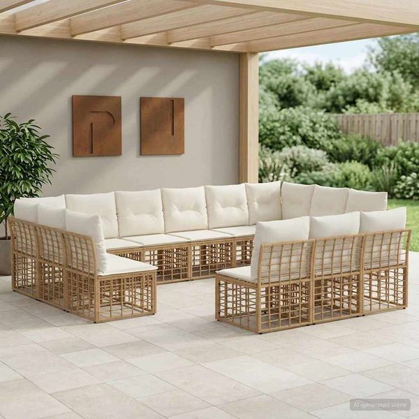 vidaXL Outdoor-Sofagarnitur Natürlich und Cremweiß Polyester 3437582