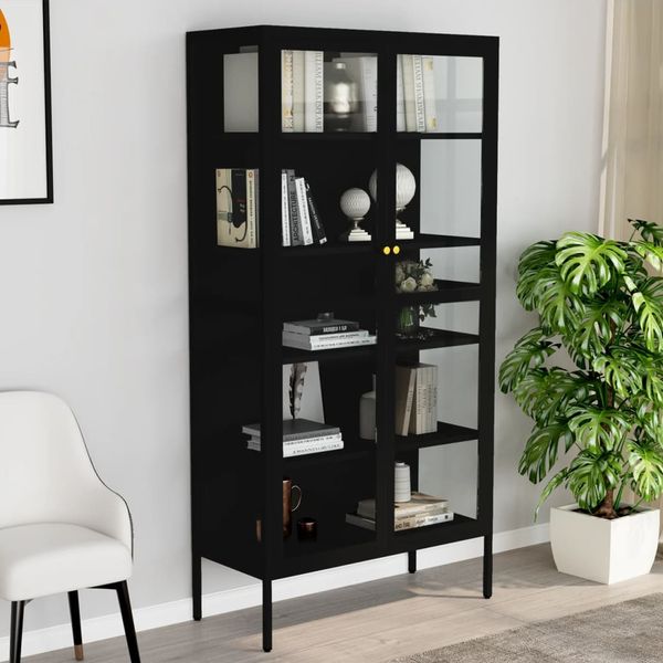 vidaXL Vitrine Schwarz 90x40x180 cm Stahl und Gehärtetes Glas 336079