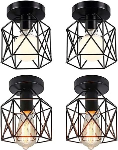 iDEGU 4-teiliges Deckenleuchten-Set im Industrial-Stil — 15 cm schwarze Laternen-Hängeleuchten, Material: Schmiedeeisen — Geeignet fur Schlafzimmer, Foyers, Cafés und Bars (4er-Pack)