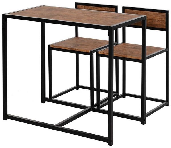 HOMCOM Essgruppe 3-tlg. Esstisch Set mit 2 Stühlen, (Esstisch mit 2 Stühlen, 3-tlg, Platzsparend Esszimmergruppe), für Esszimmer, Küche Naturholz