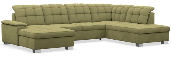Selsey 'Jamaal' Wohnlandschaft mit Schlaffunktion und Stauraum linksseitig, Velours hydrophob, olivgrün