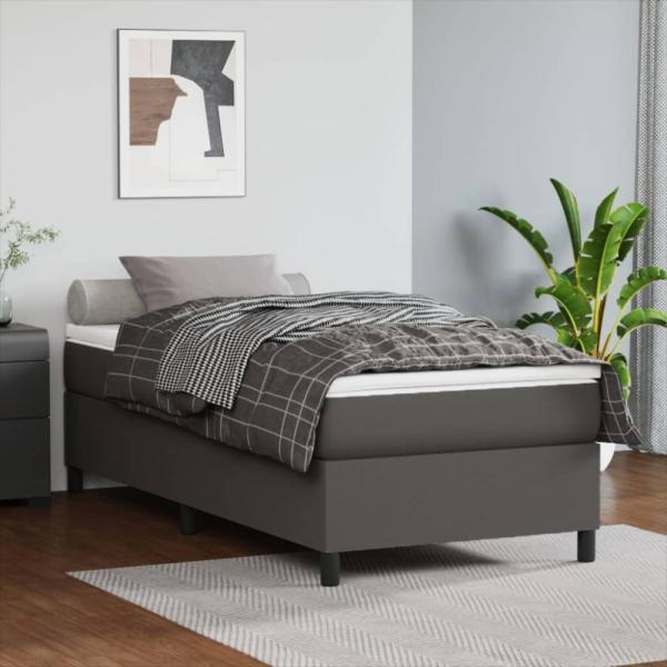 vidaXL Boxspringbett mit Matratze Grau 100x200 cm Kunstleder 3144594