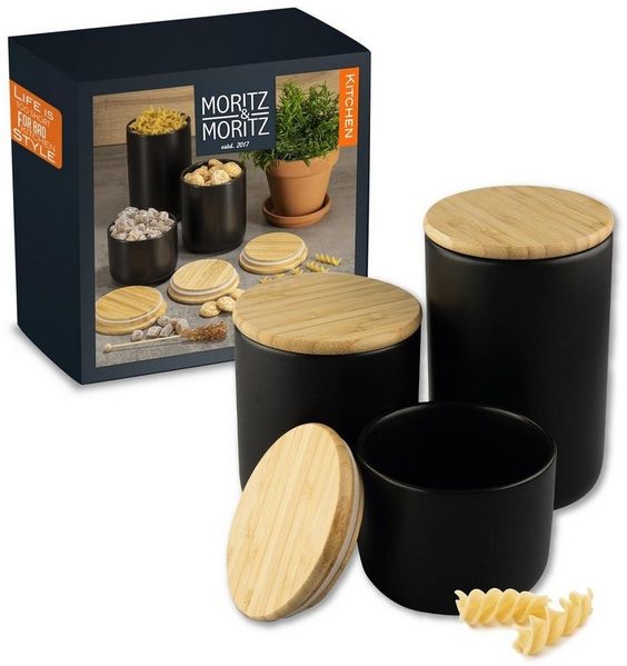 Moritz & Moritz Vorratsdose Moritz & Moritz Vorratsdose Schwarz Set, (3er Set, 6-tlg), 400-900 ml - Beschreibbar