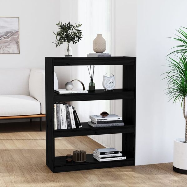 vidaXL Bücherregal/Raumteiler Schwarz 80x30x103,5 cm Massivholz Kiefer 808192
