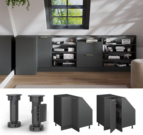 Eck-Küchenschrank für Dachschrägen R-Line Anthrazit-Gold 75.6 cm mit 1 Tür Vicco Bild 4