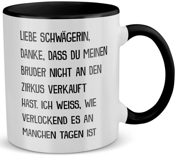 22Feels Tasse Schwägerin Geschenk Hochzeit Weihnachten Geburtstag -Mein Bruder-, Keramik, Made in Germany, Spülmaschinenfest, Zweifarbig