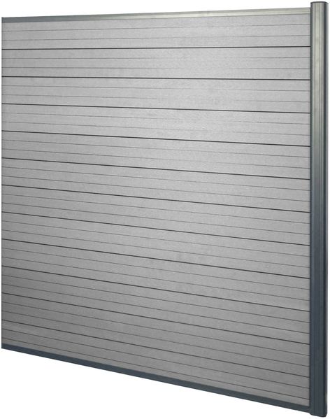 WPC-Sichtschutz Sarthe, Windschutz Zaun, Alu-Pfosten ~ 3er Set, 5,6m grau Bild 6