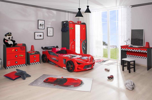 Kinderzimmer komplett Set mit Autobett Rio 5 teilig Rot