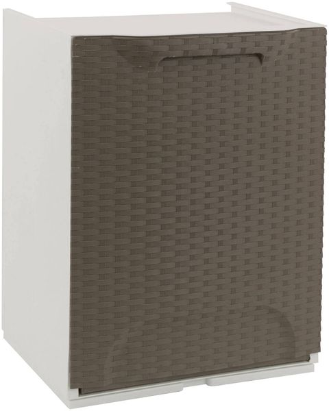 Dmora Nakri Outdoor-Garderobe, Outdoor-Möbel, Mehrzweck-Balkonschrank mit Rattan-Effekt, 100 % Made in Italy, 34 x 29 x 47 cm, Taupe und Weiß
