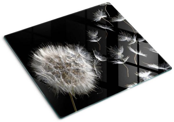 Tulup Schneidebrett Herdabdeckplatte Glas Abdeckplatte Gehärtetes Glas Küche Spritzschutz, (1-St), Blumen & Pflanzen, Pusteblume, Schwarz