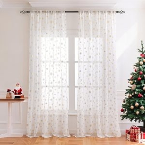 BTTO V&G Gardine Voile Gardinen Weihnachtsdeko,Weihnachten Vorhang Schneeflocke (2 St), halbtransparent, für Wohnzimmer, Schlafzimmer, Partydekoration, Hotel, Restaurant Bild 6