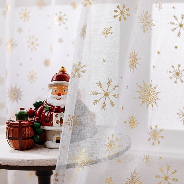 BTTO V&G Gardine Voile Gardinen Weihnachtsdeko,Weihnachten Vorhang Schneeflocke (2 St), halbtransparent, für Wohnzimmer, Schlafzimmer, Partydekoration, Hotel, Restaurant Bild 3