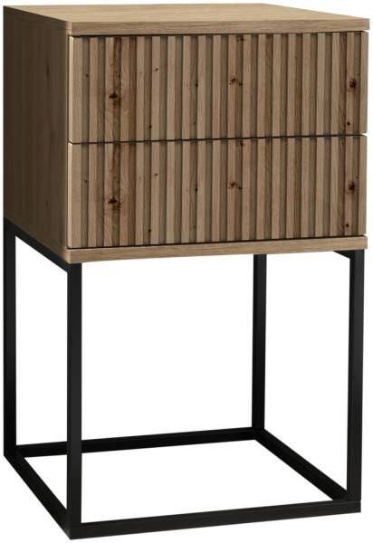 MARLE Nachttisch in Artisan Eiche Optik - Moderner Nachtschrank mit Schubladen und schwarzem Metallgestell - 40 x 65 x 38,5 cm (B/H/T)