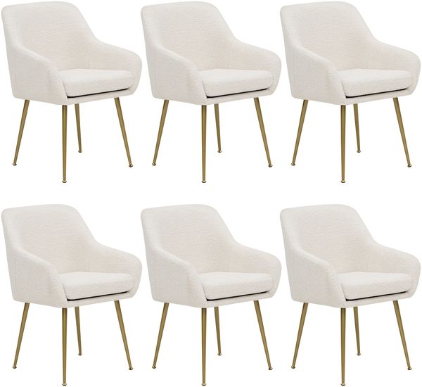 Merax 6er-set Esszimmerstuhl aus Teddyfell mit Metallbeinen und abnehmbaren Kissen für Küchen und Esszimmer (Beige)