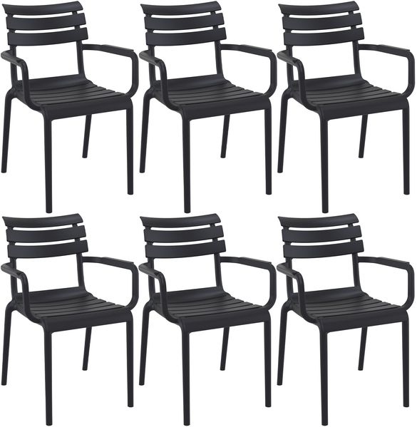 Gartenstuhl LARS 6er Set - 58 x 59 x 85 cm, Kunststoff, Schwarz | Stapelstuhl Loungestuhl Garten Outdoor-Stuhl
