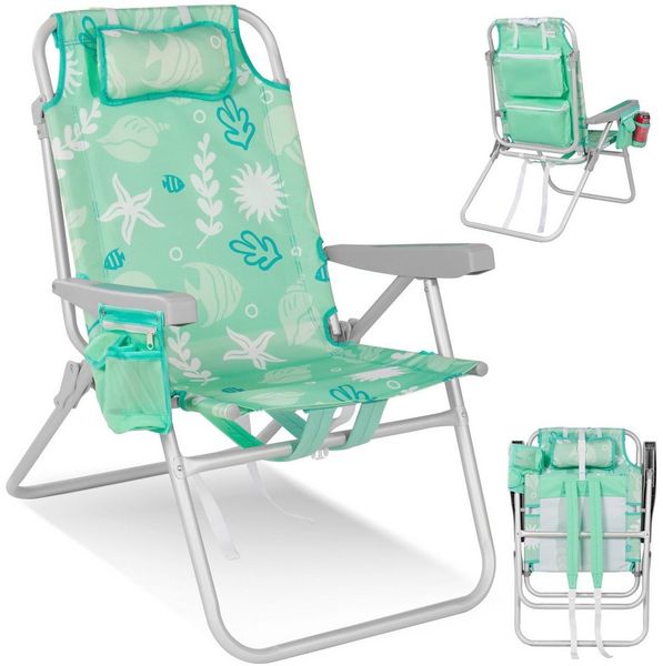 HOMECALL Klappstuhl Strandstuhl Leicht Klappbar Camping, 5-fach verstellbare Rückenlehne (Bis150KG Aluminiumrahmen, groBe Kuhitasche und Aufbewahrungstasche, 1 St), Seitentaschen, Kopfstütze, Schultergurten, Handtuchhalter