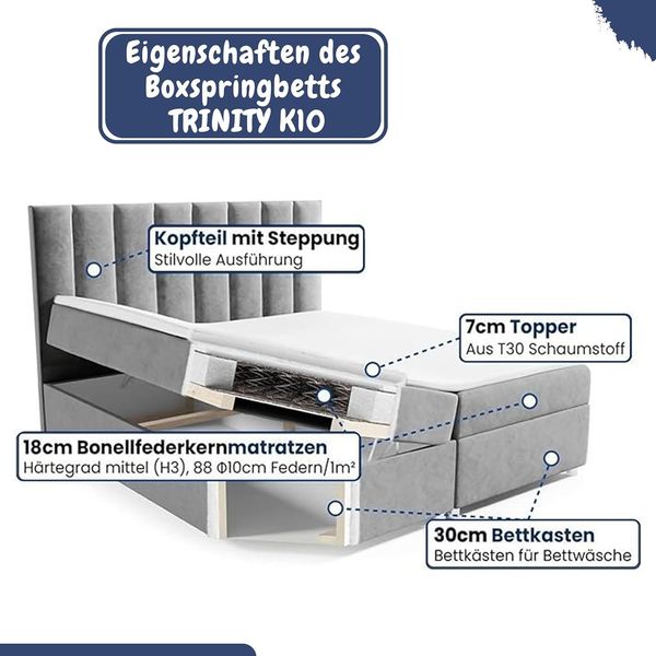Best for Home Boxspringbett 200x200 mit 7-Zonen-Bonnellfederkern & Stauraum (140x200 160x200 180x200 200x200 cm), Verschiedene Liefermöglichkeiten, TOP Preis-Leistungs-Verhältnis Bild 6