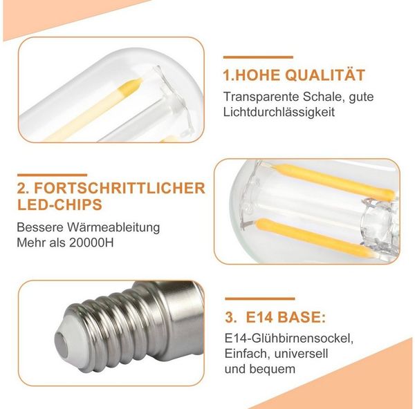 Nettlife LED-Leuchtmittel LED Leuchtmittel E14 Vintage Glühbirnen T22 Lampe Birnen 2W, E14, 4 St, Warmweiß, 2700K
