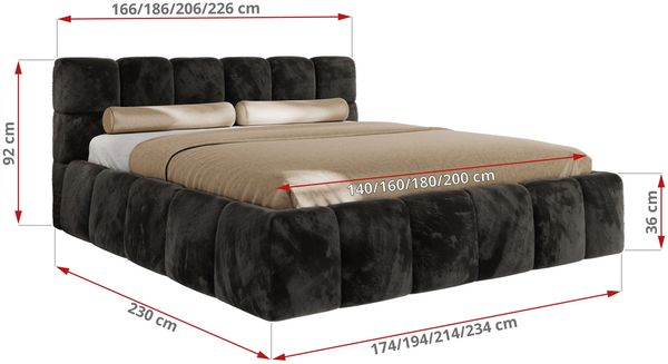 Doppelbett mit Gasdruckfeder, Polsterbett NIRA CLASSIC Holzlattenrost Bett mit Stauraum, gepolstertes Kopfteil Bettkasten Multipocket Matratze - 180 x 200 cm - Dunkelgrau Plüsch - ELORI LUX Bild 4