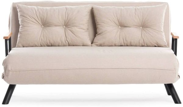 Dmora 2-Sitzer SchlafsofaCalvin, Verwandelbares Sofa, Lineare Stoffstruktur, Schlafsessel mit Stauraum, 133x78 h78 cm, Beige