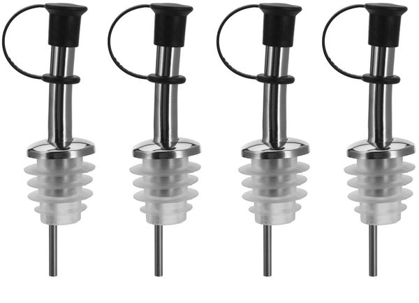 Westmark 4 Spirituosen-/Öl-Ausgießer für Flaschen, mit Schlaufenkäppchen, mit Luftröhrchen, Metall/rostfreier Edelstahl, Silikonkorken, Inox Standard, Silber, 453322E3