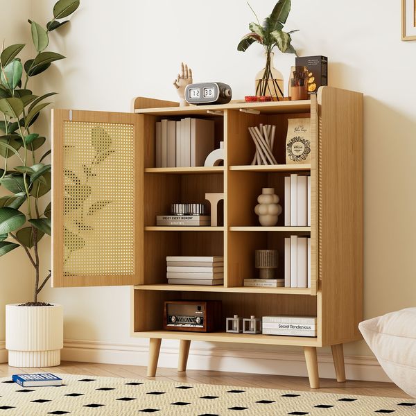 Schuhschrank mit Push-to-Open & Massivholzbeinen, 80 x 35 x 105 cm, Eiche hell