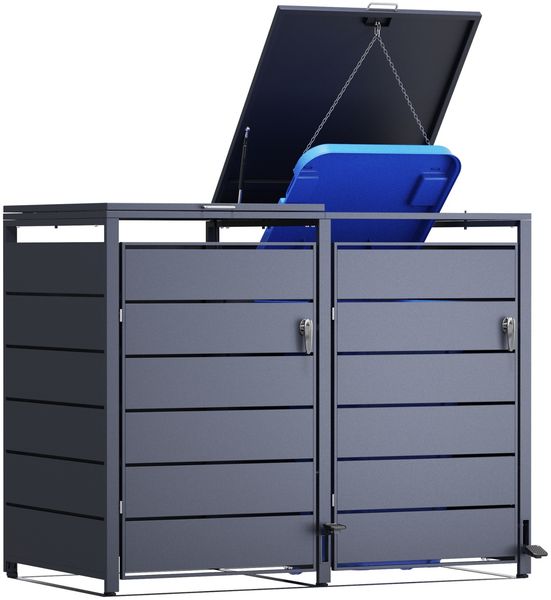 PedBox Mülltonnenbox mit Pedal 2 Mülltonnen Anthrazit Alu verzinkt 145x116 cm