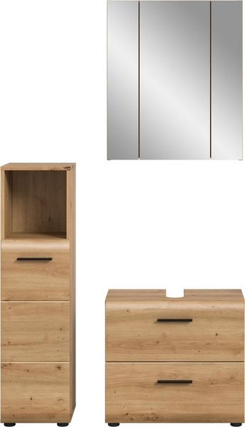 welltime Badmöbel-Set FLORENZ, TOPSELLER!, 3-teilige Badkombination, hochwertige MDF-Front, (Set, 3-St, best. aus: Midischrank hoch, Waschbeckenunterschrank, Spiegelschrank), Bad-Kombination, Bad-Möbel, Badezimmer, Kombination, Kombi