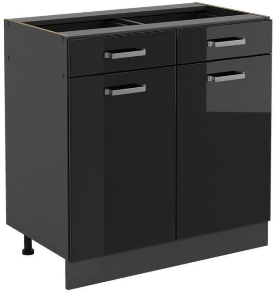 Vicco Küchenunterschrank Schwarz Hochglanz 80 cm ohne Arbeitsplatte, R-Line