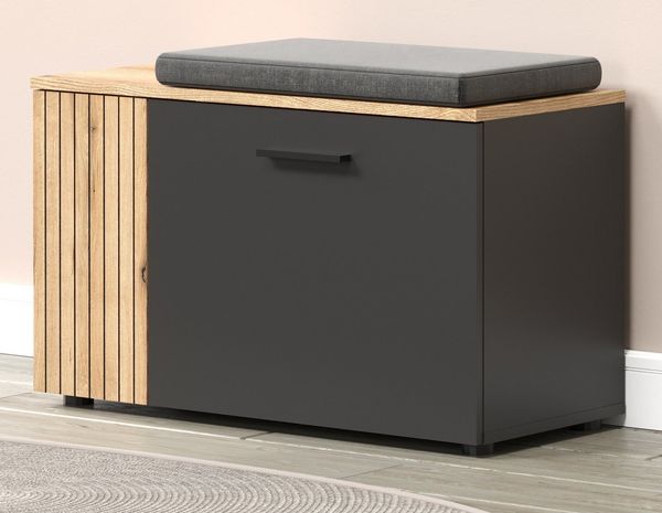 Furn. Design Schuhbank Avila (Garderobenbank in matt grau und Evoke Eiche, 80 x 48 cm), 4 Fächer, mit Staboptik