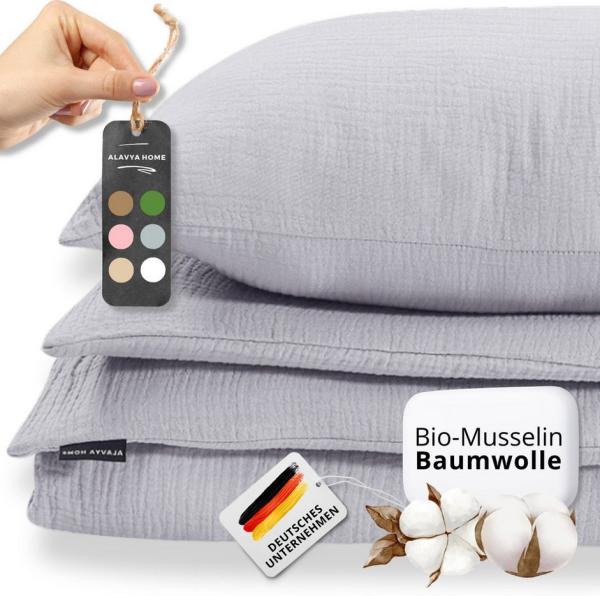 Alavya Home® Bettwäsche Black Friday I Musselin 135x200 mit Kissenbezug I GOTS zertifiziert, 100% Bio-Baumwolle, 2 teilig, Bettbezug-Set Bettwäsche 135x200 Hypoallergen & Atmungsaktiv