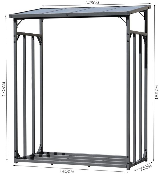 Quick Star Kaminholzregal Außen Metall Basic, Mehrere Größen, Mit / Ohne Wetterschutz, BxTxH:142x70x185 cm, (1-St)