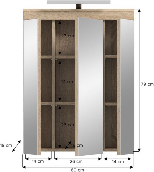 Xonox Lambada Spiegelschrank inkl. Beleuchtung (B/H/T: 60x79x18 cm) in weiß Hochglanz und Sonoma Eiche hell Bild 4