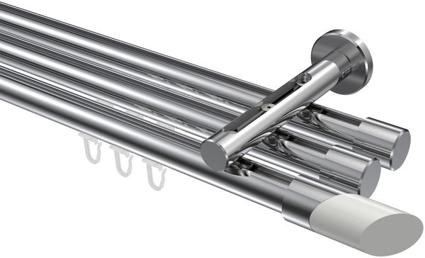 Innenlauf-Gardinenstangen-Set Siteno Verano 200 cm, 3-läufig, 20 mm Ø Chrom