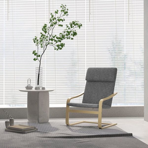 HOMCOM Relaxsessel Ruhesessel mit Kopfkissen für Wohnzimmer (Relaxstuhl mit Armlehne, 1-St, Esszimmerstuhl), Birkenholz, Dunkelgrau 65 x 69 x 98cm