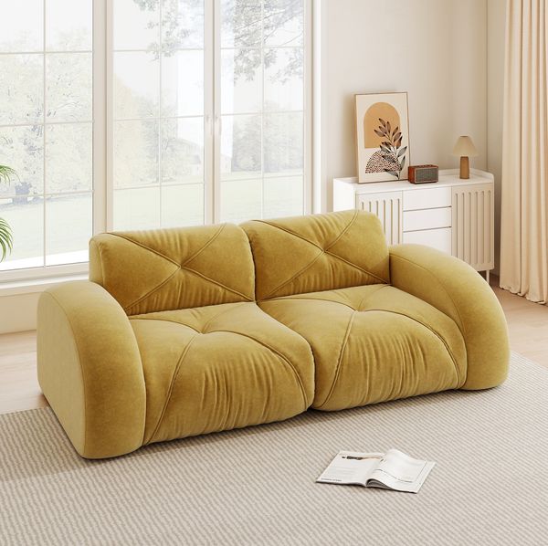 2-Sitzer-Sofa aus Chenille, modulares rahmenloses Design, 204 x 95 x 76 cm, gelb