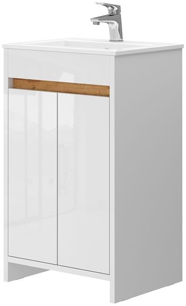 Waschbeckenunterschrank Lemgo Weiß Hochglanz 2 Teile, mit Waschbecken und 2 Flügeltüren Vicco