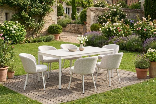 KAWOLA Gartenmöbel Set INDUS 7-tlg. Aluminium cremefarben x x cm