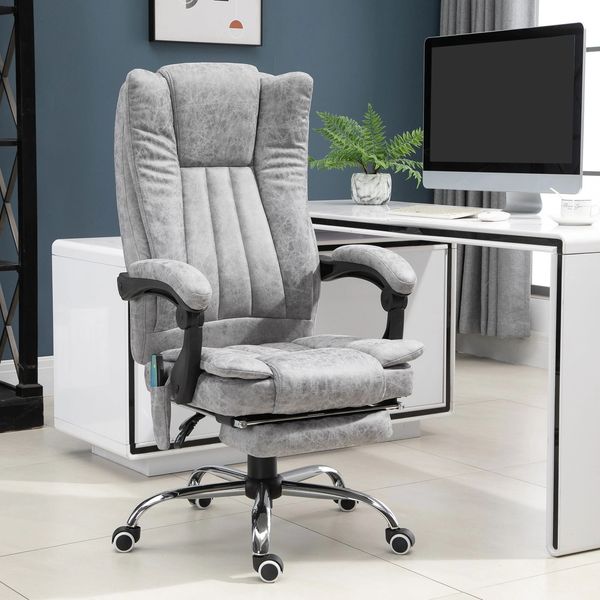 Bürostuhl mit Massagefunktion, Mikrofaser & Fußstütze, 62 x 67 x 113-120 cm, Grau