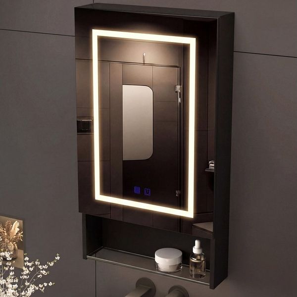 Furnishings Home Badezimmerspiegelschrank Spiegelschrank Wandschrank Hängeschrank (1-St, Drei einstellbare Lichtfarbtemperaturen) inkl. LED-Beleuchtung, Touchschalter, Beschlagfrei, Offene Staufächer