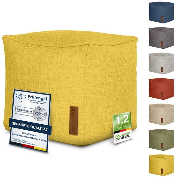 Green Bean Pouf Cube Linen (Indoor Sitzhocker Sitzkissen Fußhocker Relax-Sessel, Made in Germany), die ideale Ergänzung zum Sitzsack