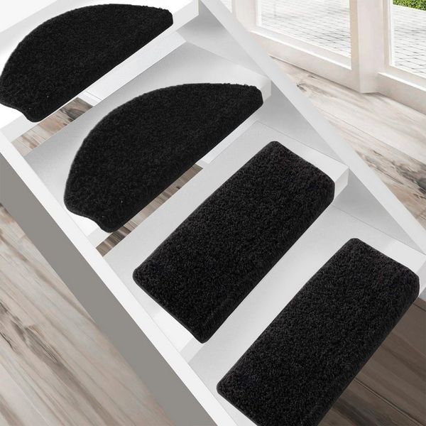 Floordirekt Stufenmatte Shaggy Barcelona mit Klebestreifen, Trittschalldämmung & Pflegeleicht, Halbrund, Höhe: 220 mm, Treppenteppich mit Anti-Rutsch-Beschichtung in Rechteckig & Halbrund