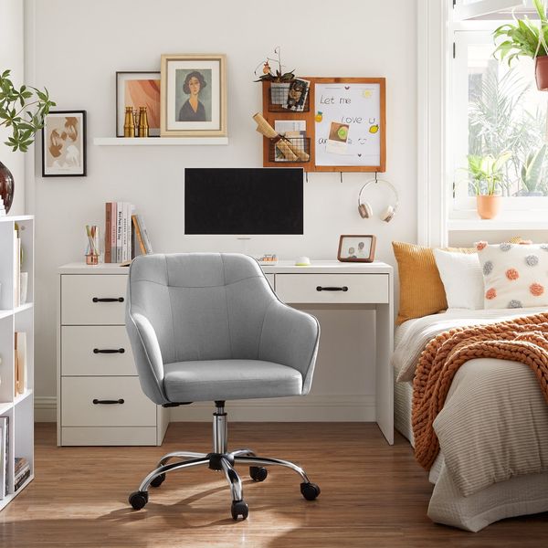 Songmics höhenverstellbarer Bürostuhl, bis 120 kg belastbar, Leinenimitat hellgrau, 64x64 x (83-93) cm