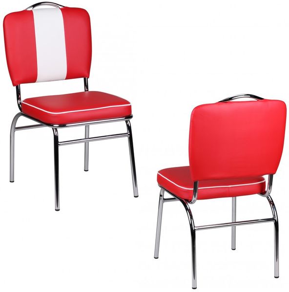FineBuy 2er Set Esszimmerstuhl American Diner 50er Jahre Retro | Sitzfläche gepolstert mit Rücken-Lehne | Essstuhl rot