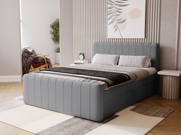 GRAINGOLD Osteno Boxspringbett 140x200, Doppelbett mit zwei Bettkästen, Kopfteil, Velour-Stoff, Dunkelgrau