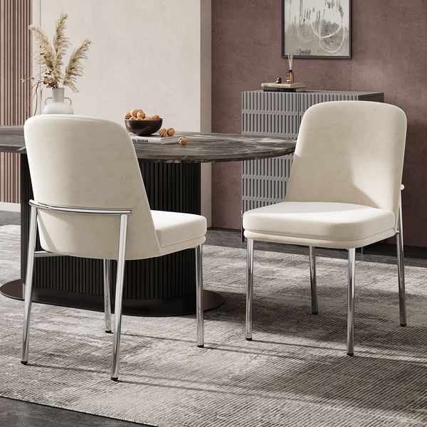 Esszimmerstühle 2er-Set, Samt mit dick gepolstertem Sitz & Metallgestell, 48x53x82 cm, Beige