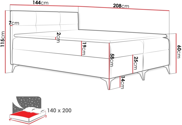 Boxspringbett Worx, Weiß, 140x200 cm Bild 4