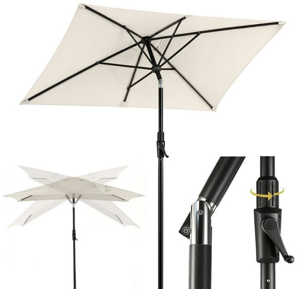 Sekey Sonnenschirm Rechteckig Marktschirm Neigbar mit Kurbel Sonnenschirm Groß, LxB: 300x200 cm, Sonnenschirm 300 x 200 cm, Gartenschirm Outdoor Wetterfest, Knickbar