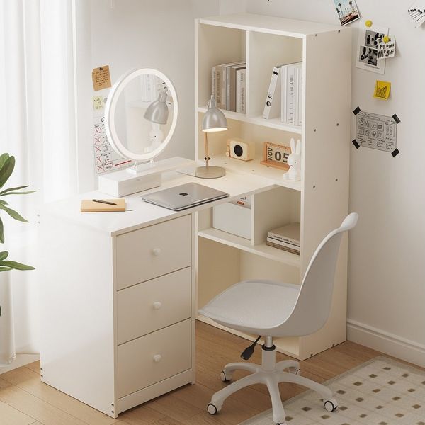 STILVORA Hochbett mit Bücherregal,Schreibtisch Ecktisch mit Schubladen&Ablagefächern (mit Bücherregal, 4 Ablagefächer & 3 ausziehbaren Schubladen) 117 × 63 × 135 cm